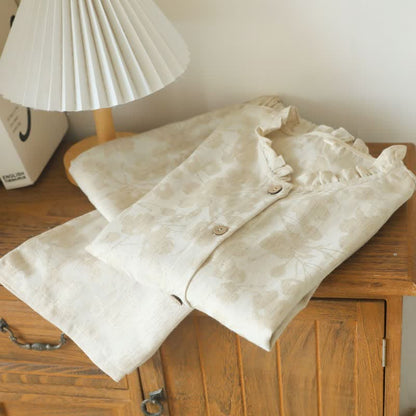 Ruffle Trim Cotton Linen Women's Pajamas