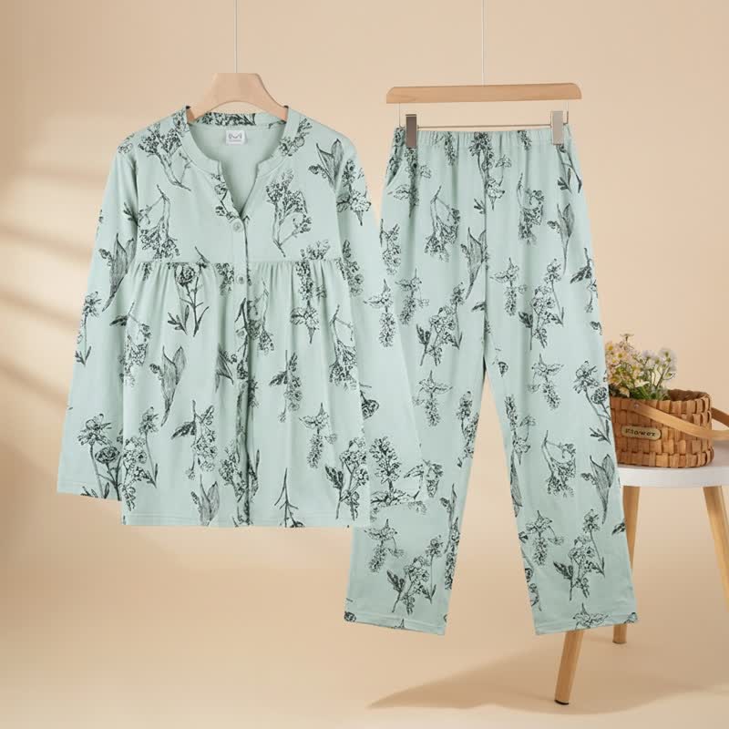 Floral Cotton 3/4 Sleeve Women's Pajamas