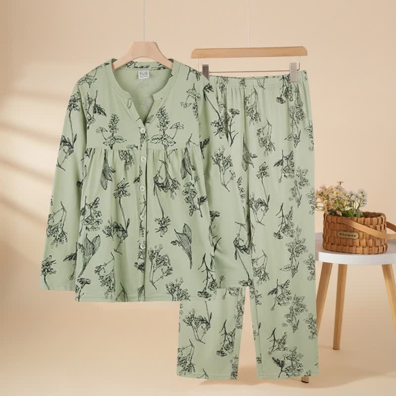 Floral Cotton 3/4 Sleeve Women's Pajamas