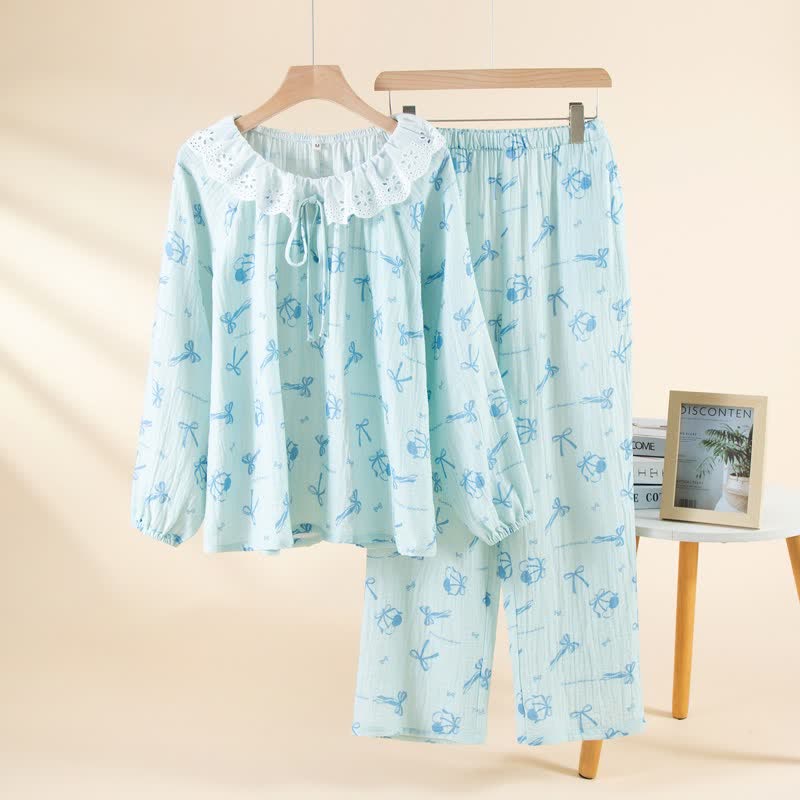 Sweet Cherry & Bow Cotton Gauze Pajamas