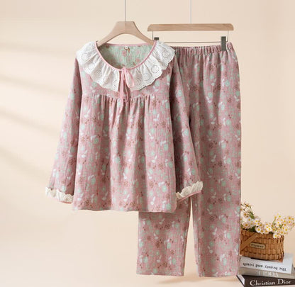Rose Cotton Gauze Lace Loungewear Set