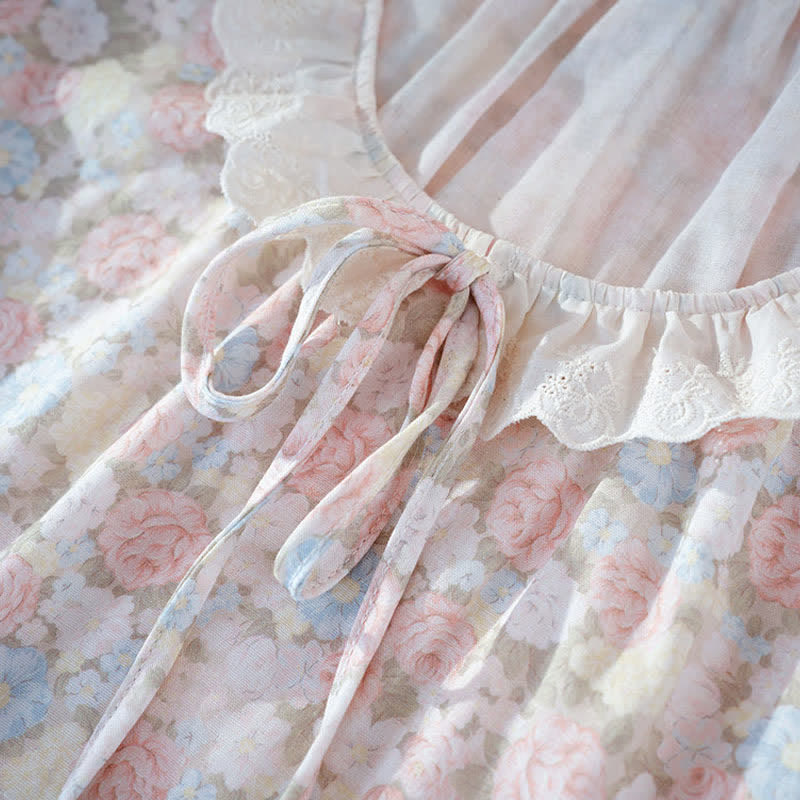 Rustic Floral Cotton Gauze Ruffle Pajamas