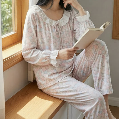 Rustic Floral Cotton Gauze Ruffle Pajamas