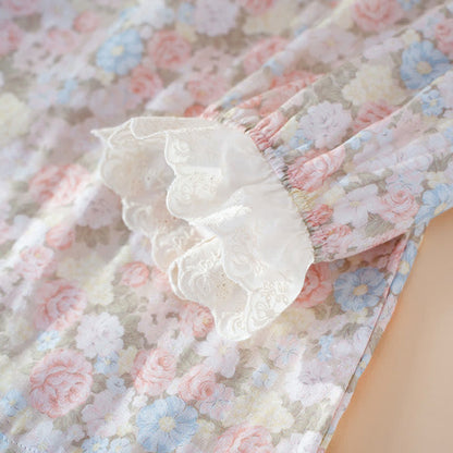 Rustic Floral Cotton Gauze Ruffle Pajamas