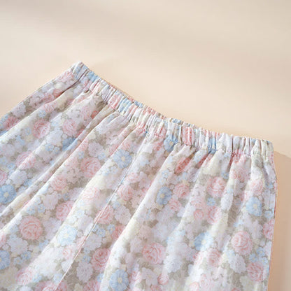 Rustic Floral Cotton Gauze Ruffle Pajamas