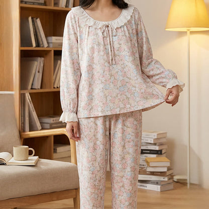 Rustic Floral Cotton Gauze Ruffle Pajamas