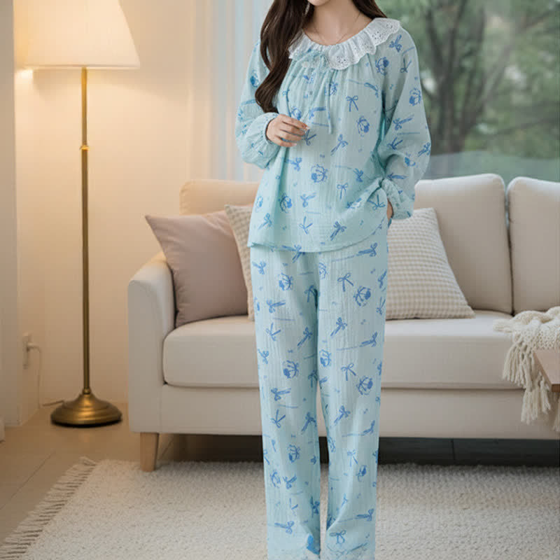 Sweet Cherry & Bow Cotton Gauze Pajamas