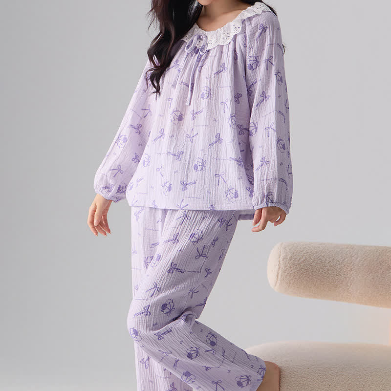 Sweet Cherry & Bow Cotton Gauze Pajamas