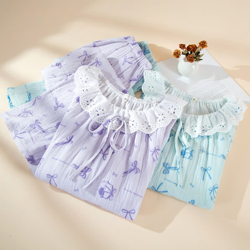 Sweet Cherry & Bow Cotton Gauze Pajamas
