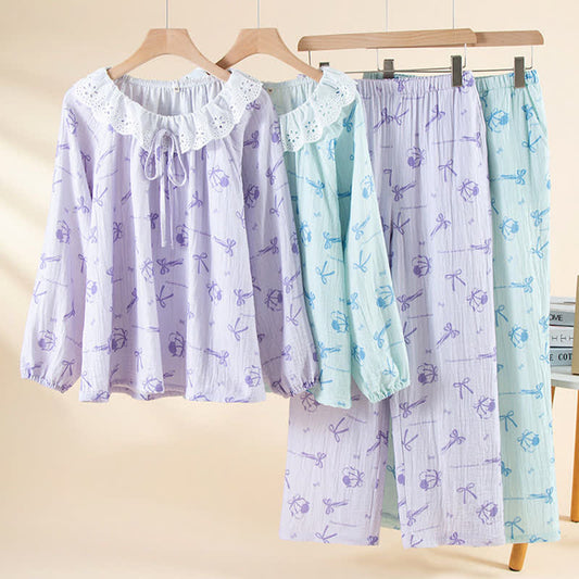 Sweet Cherry & Bow Cotton Gauze Pajamas