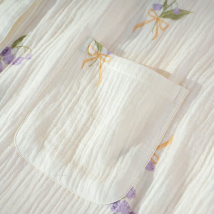 Purple Floral Cotton Gauze Ruffle Pajamas