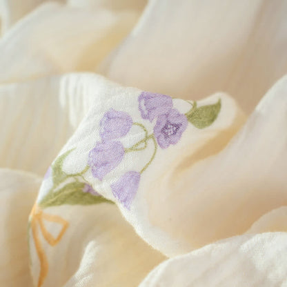 Purple Floral Cotton Gauze Ruffle Pajamas