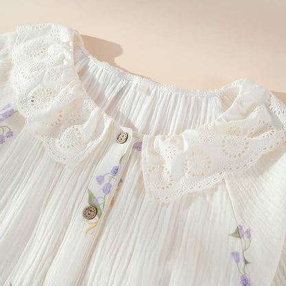 Purple Floral Cotton Gauze Ruffle Pajamas