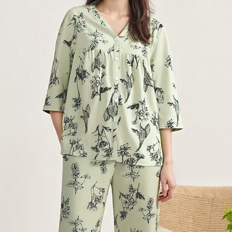 Floral Cotton 3/4 Sleeve Women's Pajamas