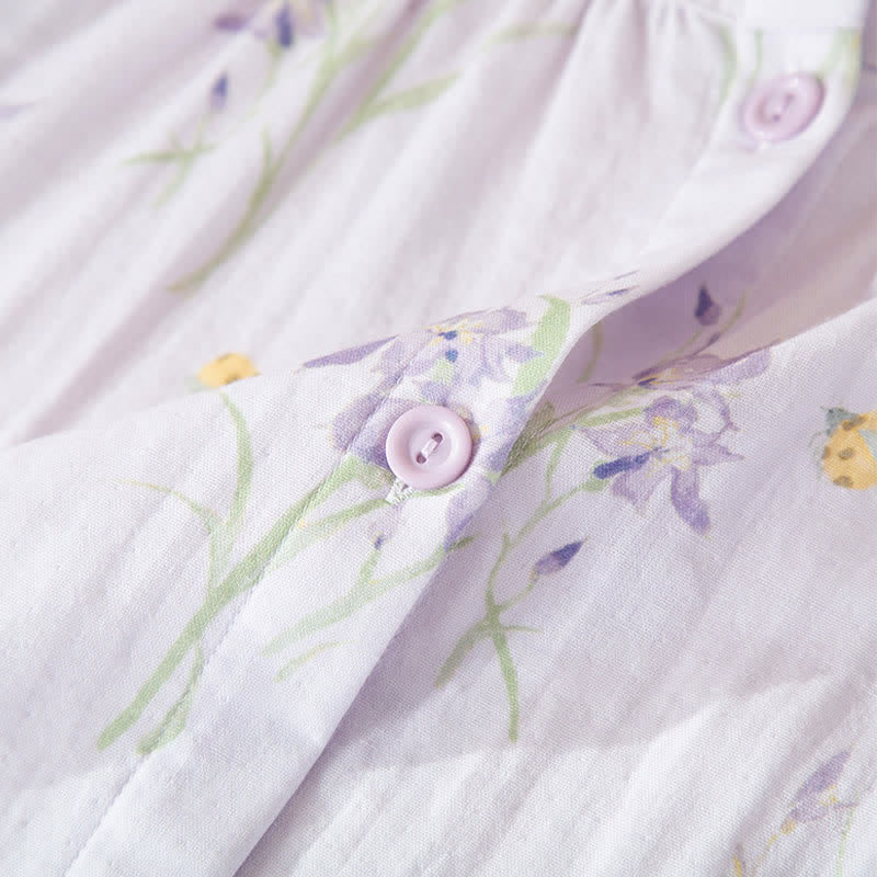 Elegant Purple Floral Cotton Gauze Pajamas