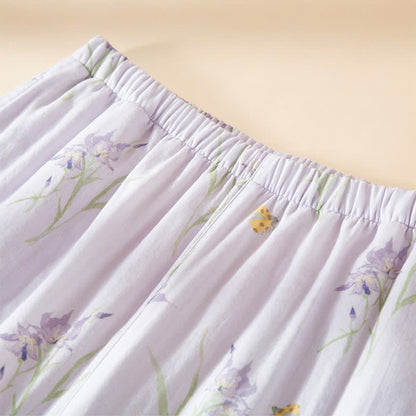 Elegant Purple Floral Cotton Gauze Pajamas