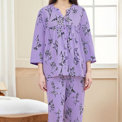 Floral Cotton 3/4 Sleeve Women's Pajamas