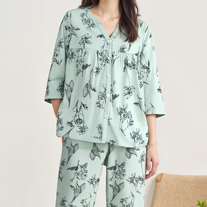Floral Cotton 3/4 Sleeve Women's Pajamas