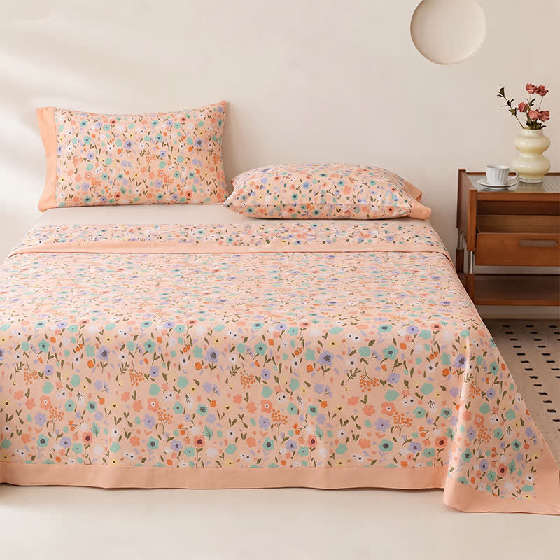 Pink Romantic Floral Cotton Bedspread