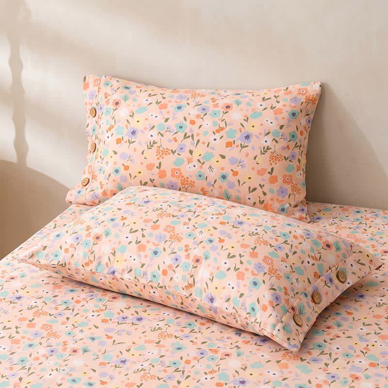 Pink Romantic Floral Cotton Bedspread
