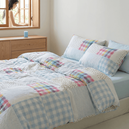 Rainbow Plaid Patchwork Floral Cotton Bedding Set
