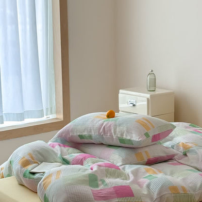 Multicolor Pastel Patchwork Cotton Bedding Set