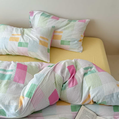 Multicolor Pastel Patchwork Cotton Bedding Set