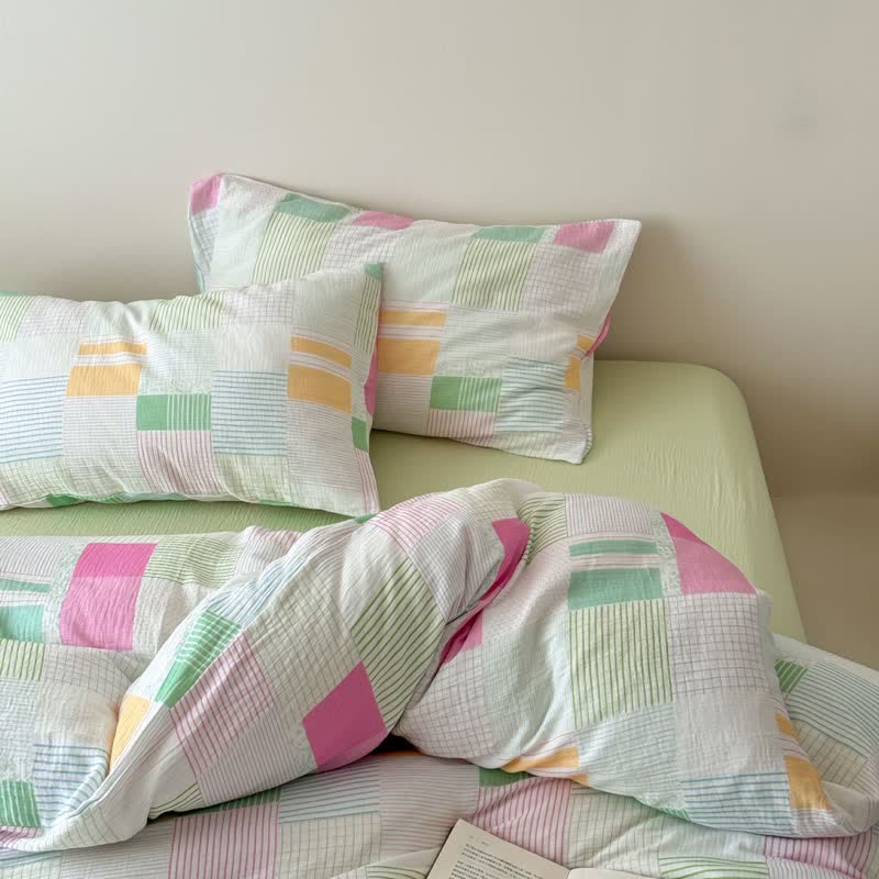 Multicolor Pastel Patchwork Cotton Bedding Set