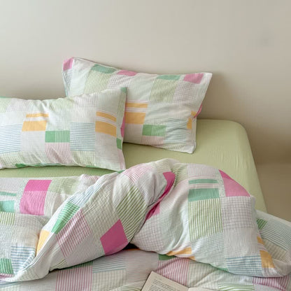 Multicolor Pastel Patchwork Cotton Bedding Set
