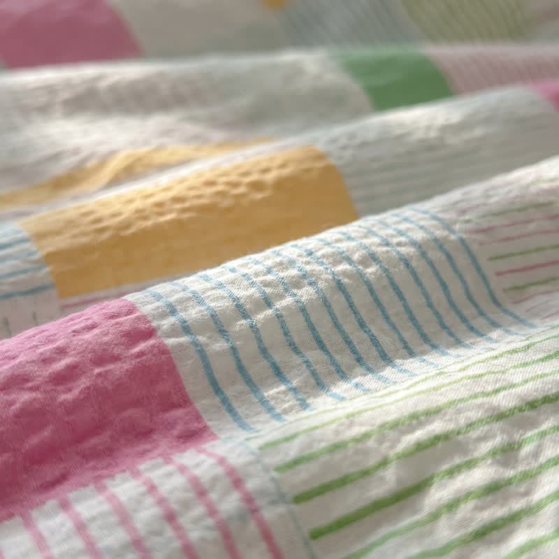 Multicolor Pastel Patchwork Cotton Bedding Set