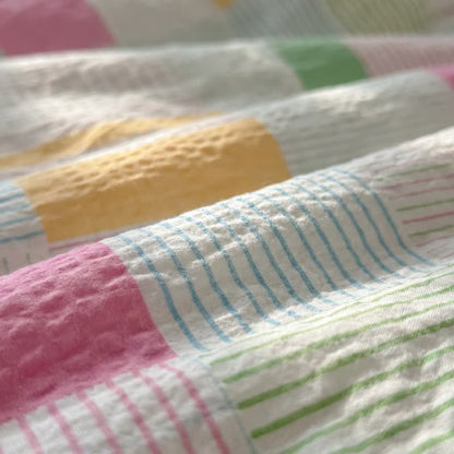 Multicolor Pastel Patchwork Cotton Bedding Set