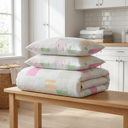 Multicolor Pastel Patchwork Cotton Bedding Set