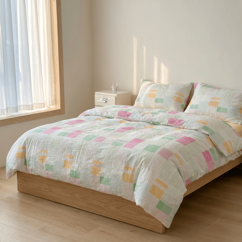 Multicolor Pastel Patchwork Cotton Bedding Set