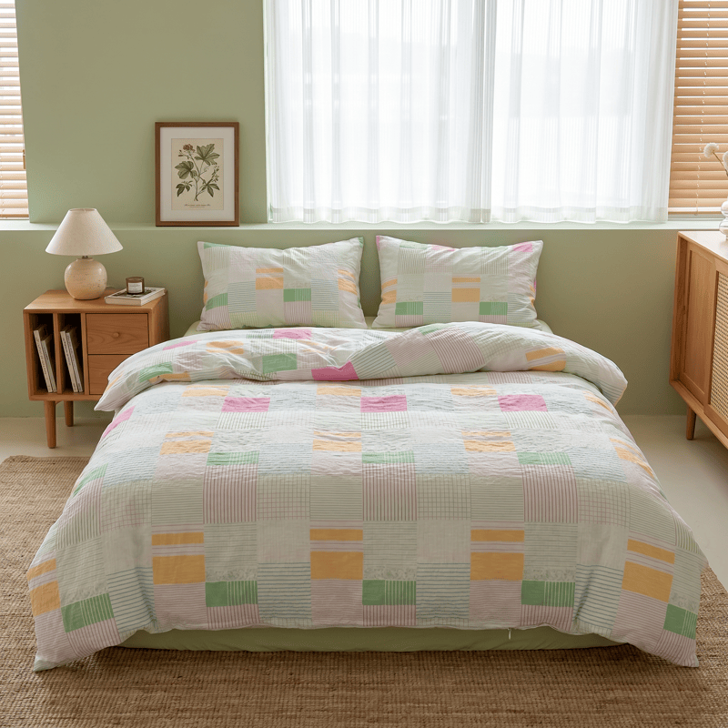 Multicolor Pastel Patchwork Cotton Bedding Set