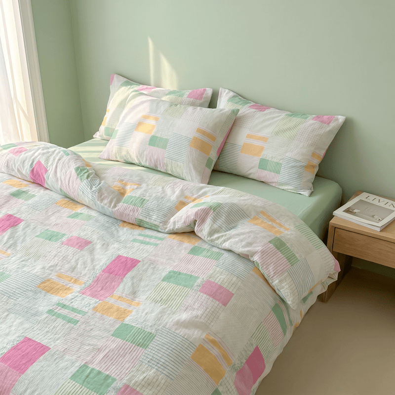 Multicolor Pastel Patchwork Cotton Bedding Set