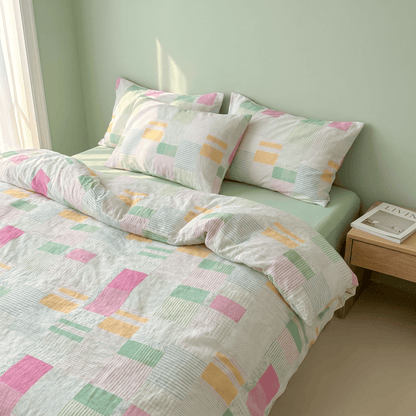 Multicolor Pastel Patchwork Cotton Bedding Set