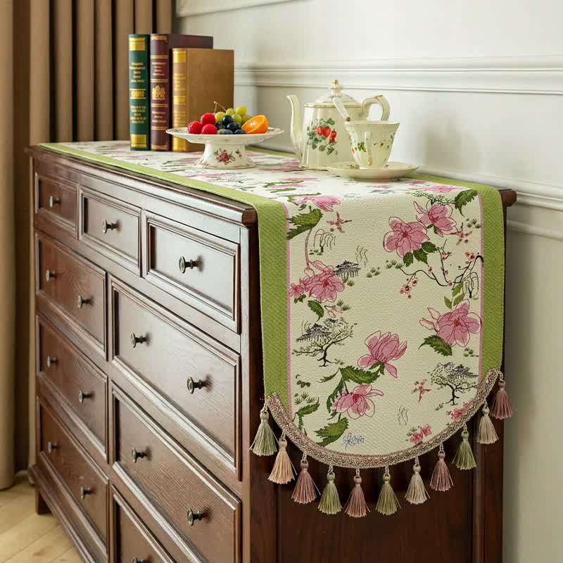 Pastoral Style Floral Tassel Table Runner