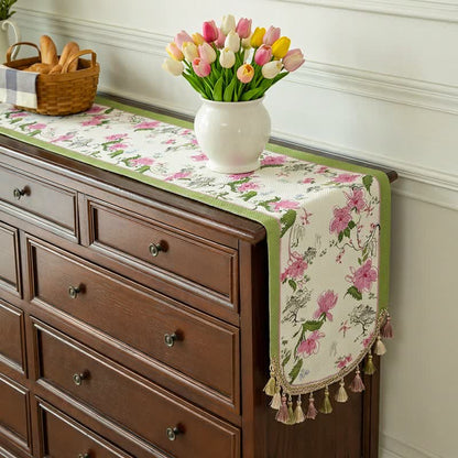 Pastoral Style Floral Tassel Table Runner