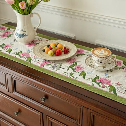 Pastoral Style Floral Tassel Table Runner