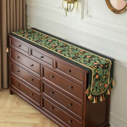 Tropical Botanical Table Runner with Tassel Trim