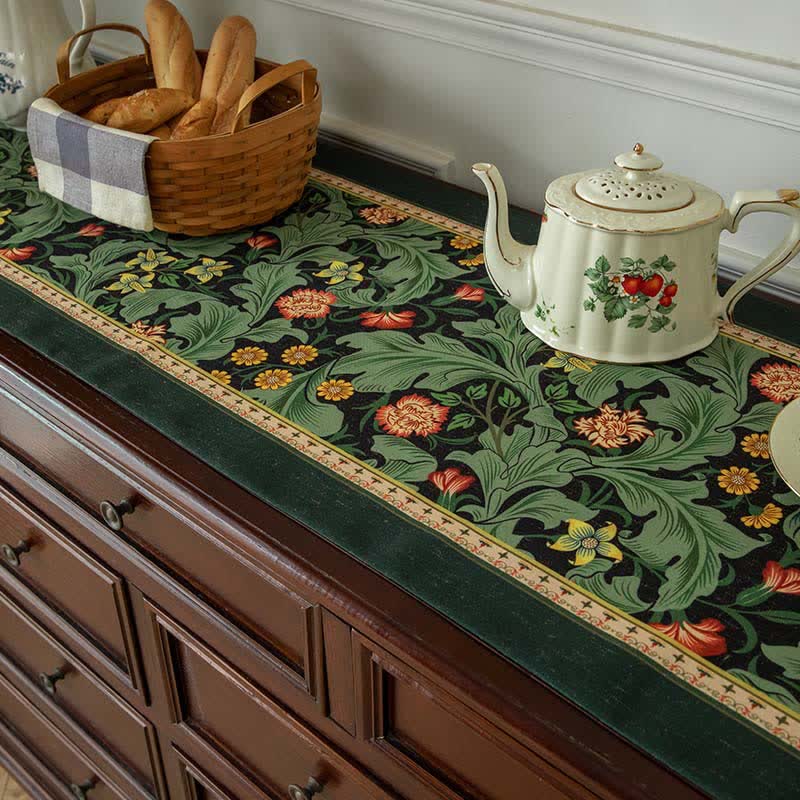 Tropical Botanical Table Runner with Tassel Trim