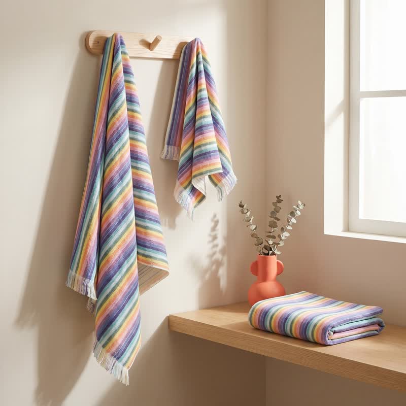 Rainbow Striped Breathable Cotton Towel