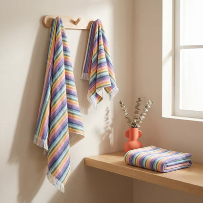 Rainbow Striped Breathable Cotton Towel