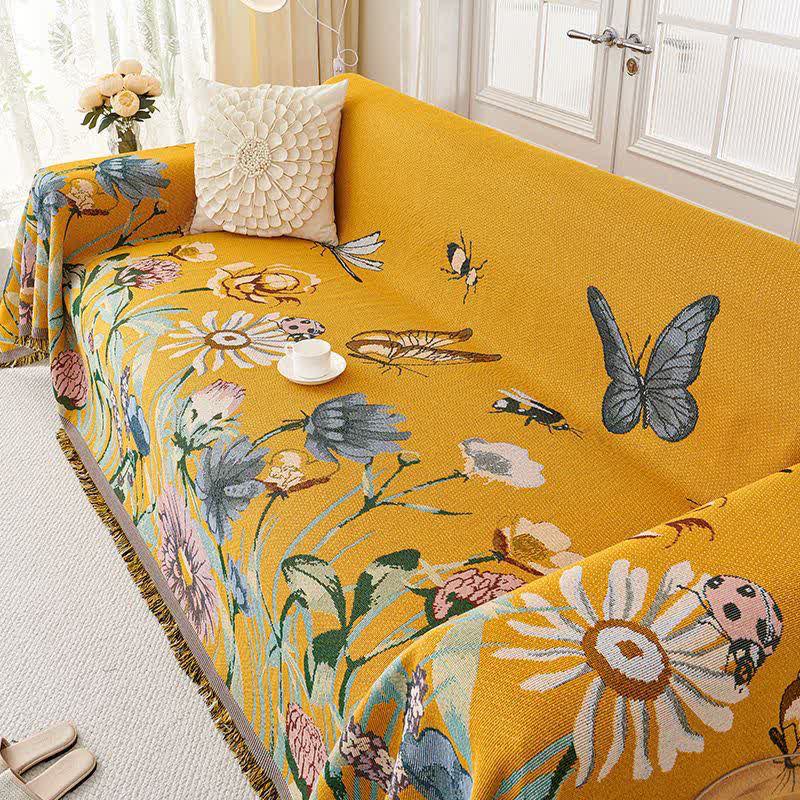 Vintage Floral Tassel Sofa Protector 3 Seater Sofa Cover 4 Seater Sofa Cover Anti-Dust Anti-Fouling Botanical Butterfly Couch Cover Couch Protector Dustproof Floral Fringe Trim Full Coverage Home Decor Jacquard Texture Living Room Decor Loveseat Cover Modern Minimalist newin260526 Oil Painting Floral Sectional Sofa Cover Single Seater Slipcover Sofa Cover Sofa Covers Sofa Protector Sofa Throw Vintage Yellow