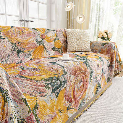 Abstract Floral Tassel Trim Sofa Protector