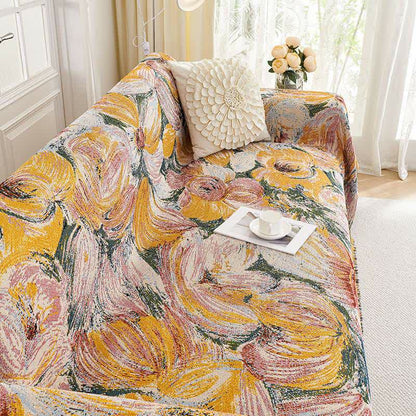 Abstract Floral Tassel Trim Sofa Protector