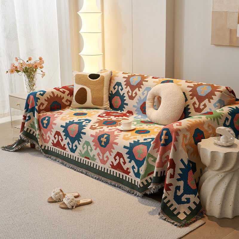 Boho Geometric Tassel Sofa Protector
