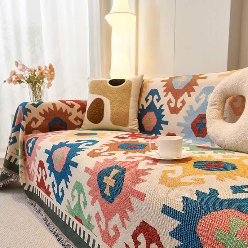 Boho Geometric Tassel Sofa Protector