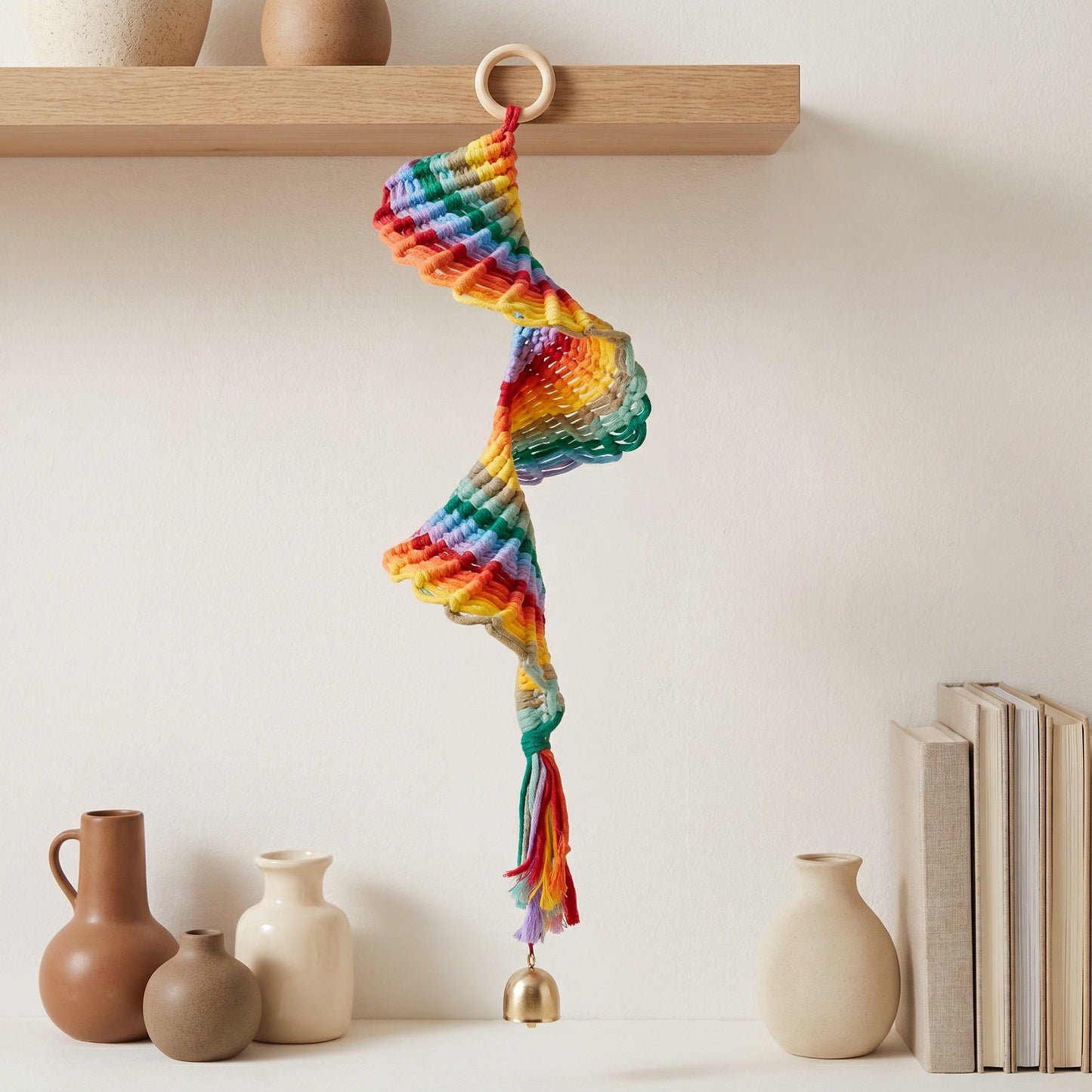 Boho Rainbow Macrame Hanging Bell Wall Decor
