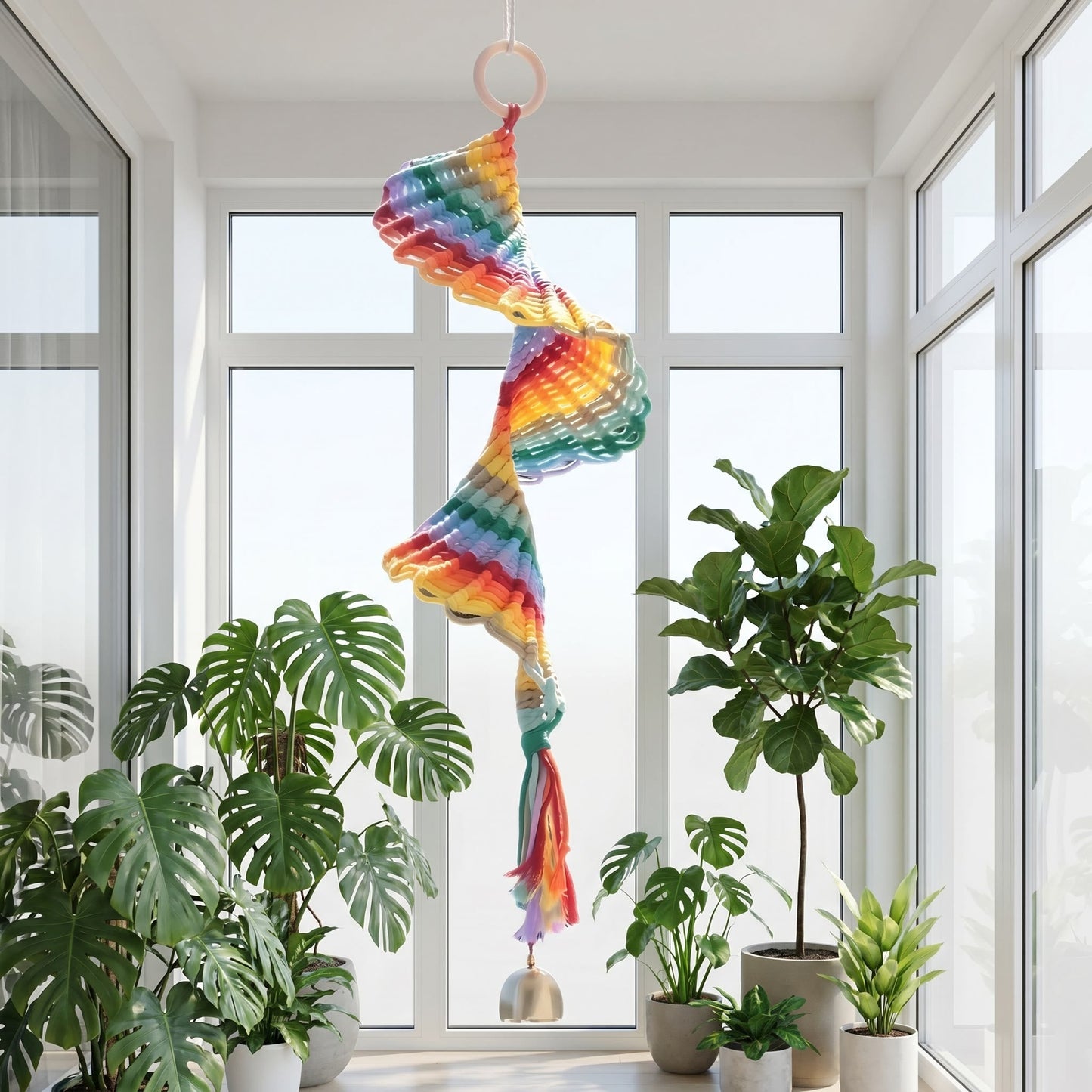 Boho Rainbow Macrame Hanging Bell Wall Decor